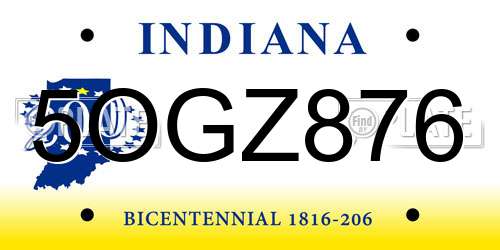 5OGZ876 Indiana License Plate