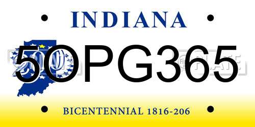 5OPG365 Indiana License Plate