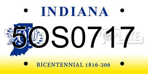 5OS0717 Indiana License Plate