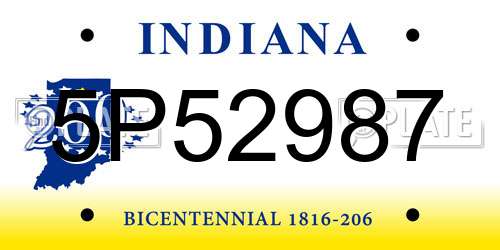 5P52987 Indiana License Plate