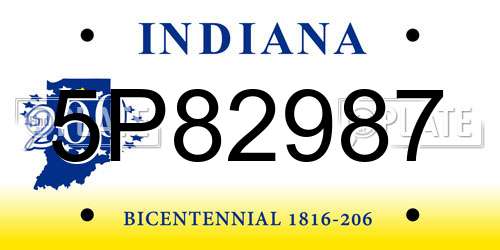 5P82987 Indiana License Plate