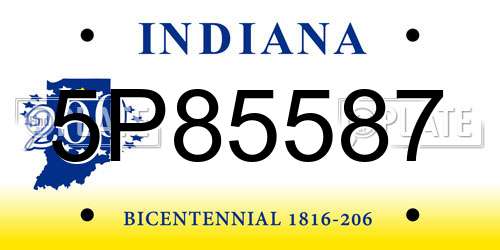 5P85587 Indiana License Plate