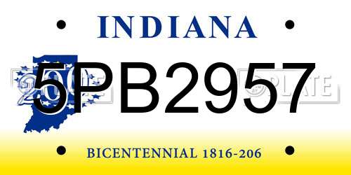 5PB2957 Indiana License Plate