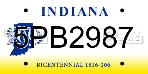 5PB2987 Indiana License Plate