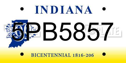 5PB5857 Indiana License Plate
