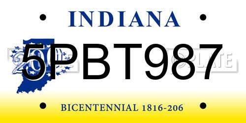 5PBT987 Indiana License Plate