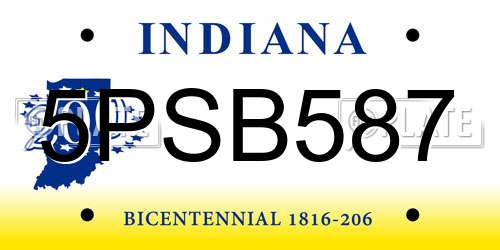 5PSB587 Indiana License Plate