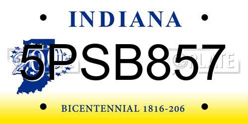 5PSB857 Indiana License Plate