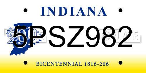 5PSZ982 Indiana License Plate