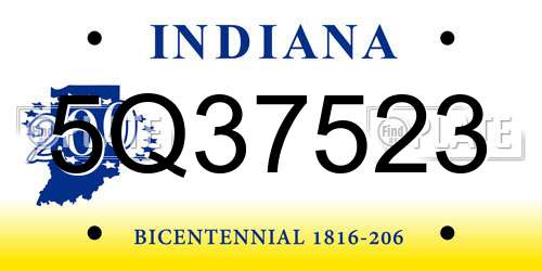 5Q37523 Indiana License Plate