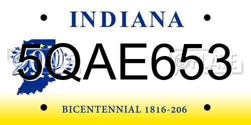 5QAE653 Indiana License Plate