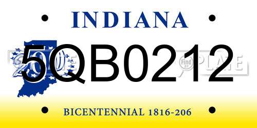 5QB0212 Indiana License Plate