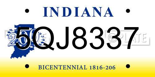 5QJ8337 Indiana License Plate