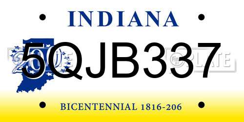 5QJB337 Indiana License Plate