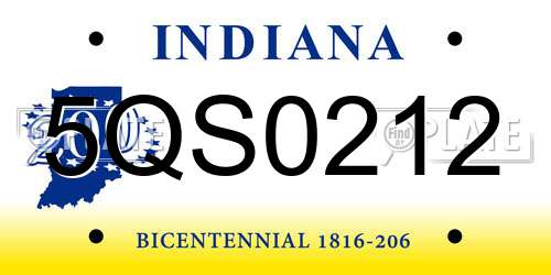 5QS0212 Indiana License Plate