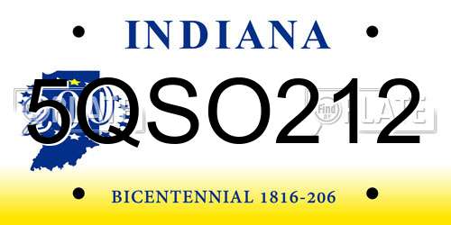 5QSO212 Indiana License Plate