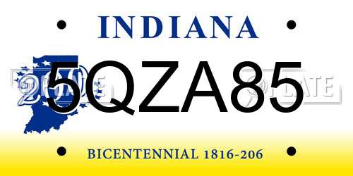 5QZA85 Indiana License Plate
