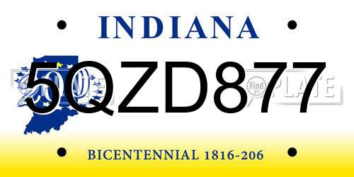 5QZD877 Indiana License Plate