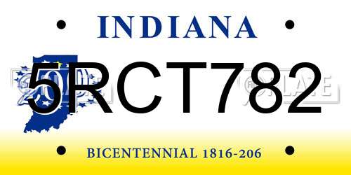5RCT782 Indiana License Plate