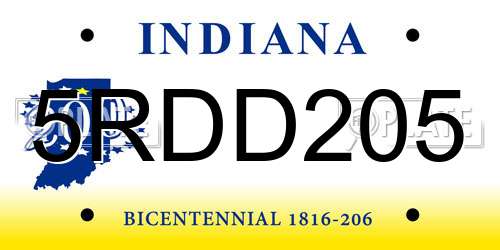 5RDD205 Indiana License Plate