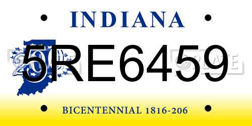 5RE6459 Indiana License Plate