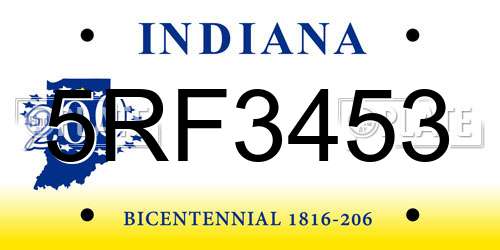 5RF3453 Indiana License Plate