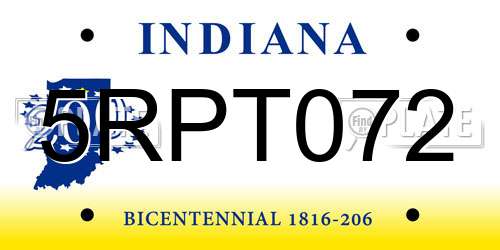 5RPT072 Indiana License Plate