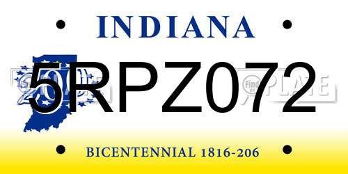 5RPZ072 Indiana License Plate