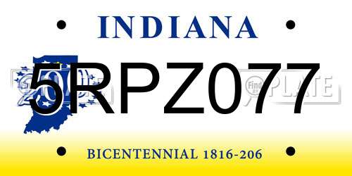 5RPZ077 Indiana License Plate
