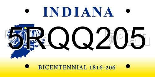 5RQQ205 Indiana License Plate