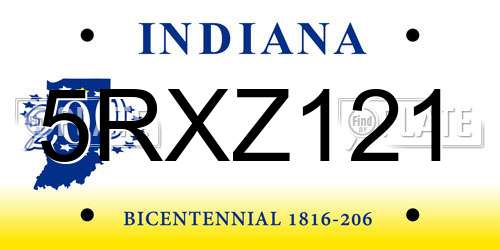 5RXZ121 Indiana License Plate