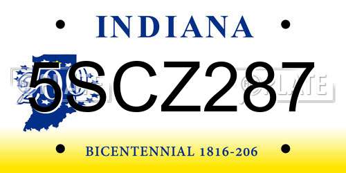 5SCZ287 Indiana License Plate