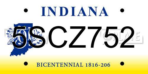 5SCZ752 Indiana License Plate