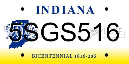 5SGS516 Indiana License Plate