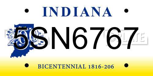 5SN6767 Indiana License Plate