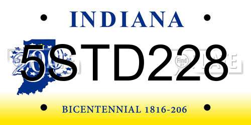 5STD228 Indiana License Plate