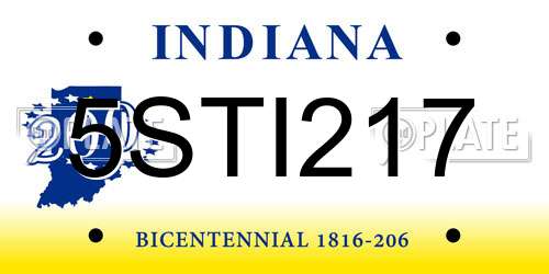 5STI217 Indiana License Plate