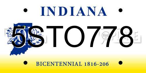 5STO778 Indiana License Plate