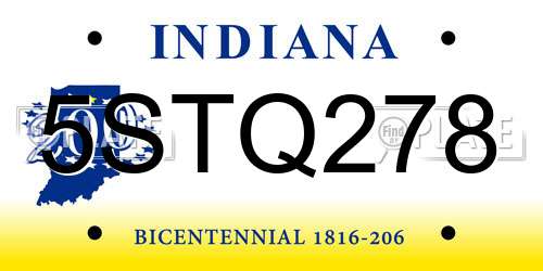 5STQ278 Indiana License Plate