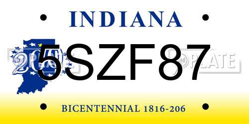 5SZF87 Indiana License Plate