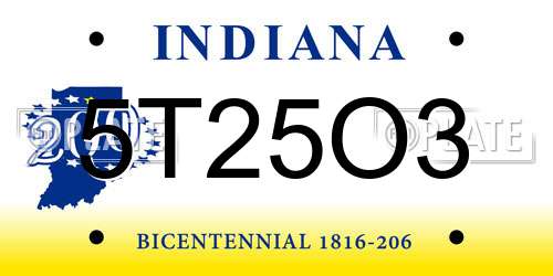 5T25O3 Indiana License Plate