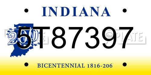 5T87397 Indiana License Plate