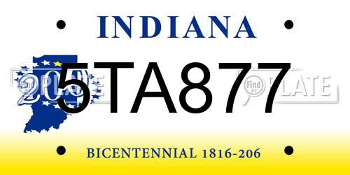 5TA877 Indiana License Plate