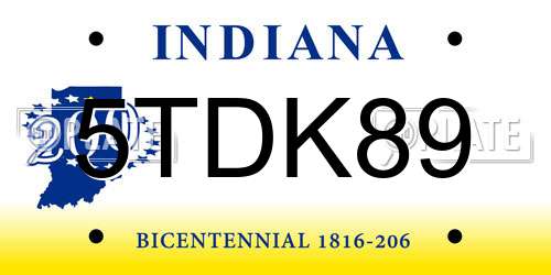 5TDK89 Indiana License Plate