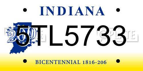 5TL5733 Indiana License Plate