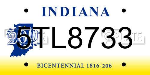 5TL8733 Indiana License Plate