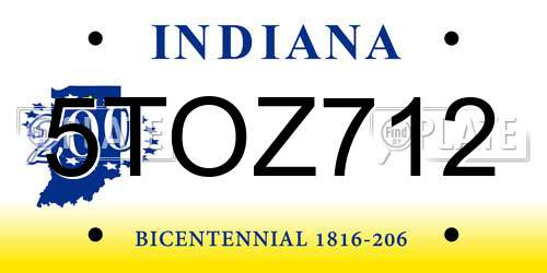 5TOZ712 Indiana License Plate