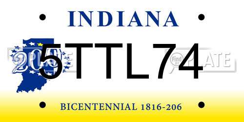 5TTL74 Indiana License Plate