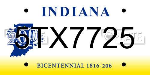 5TX7725 Indiana License Plate