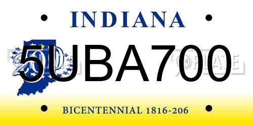 5UBA700 Indiana License Plate